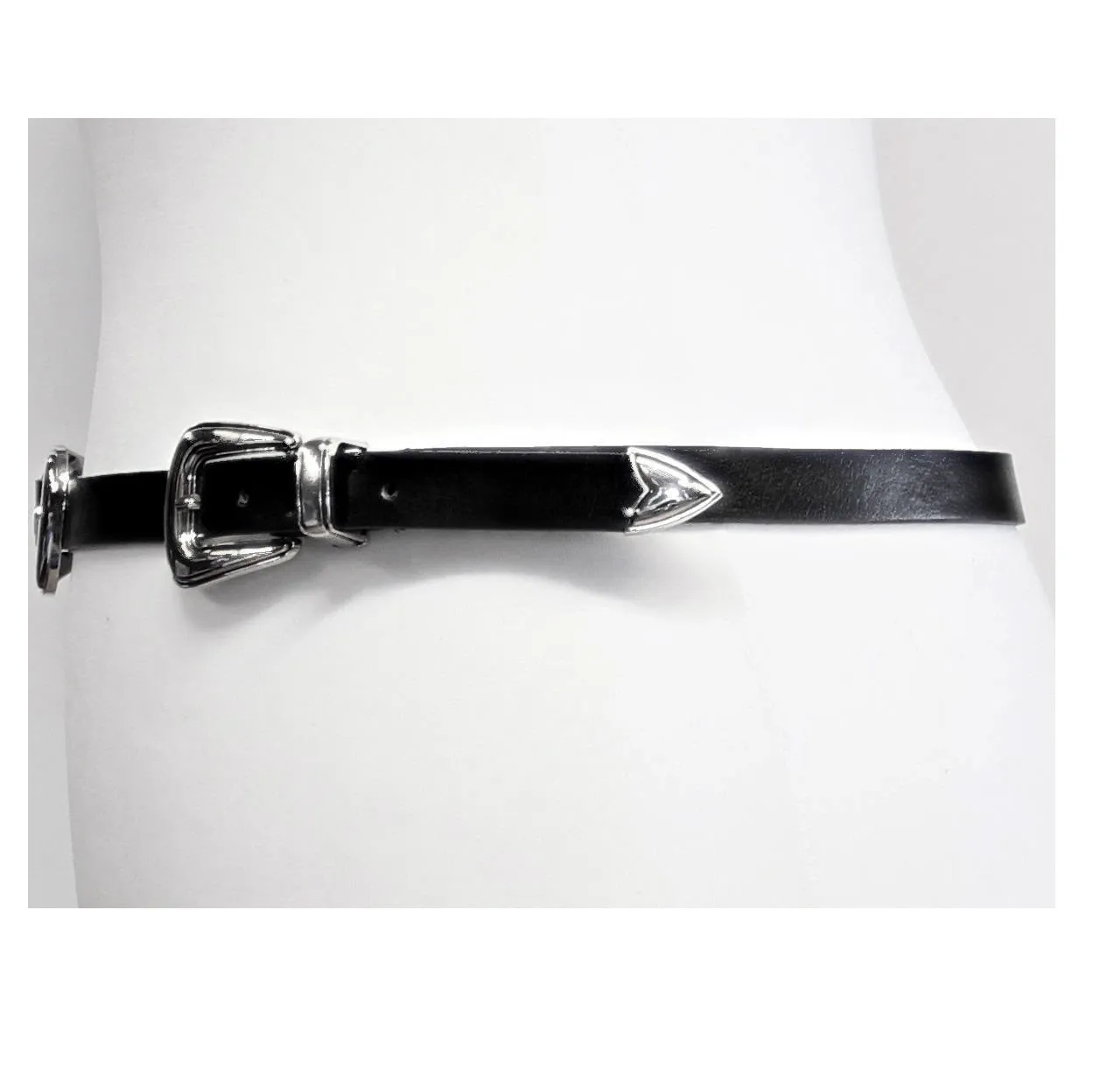 1.8cm Black Skinny Western Style Belt with Plain Silver Buckle