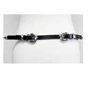 1.8cm Black Skinny Western Style Belt with Plain Silver Buckle