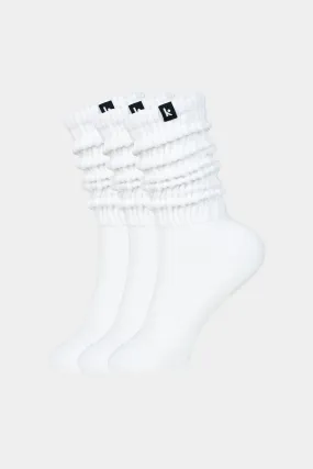 3-Pair Pack Cozy Scrunch Socks - White