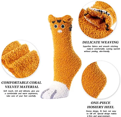 4 Pack Women Socks Winter Wool Sock Gifts for Women Soft Warm Thick Cozy Animal Paw Socks