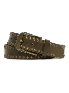 Art N Vintage Premium Olive Genuine Leather Studded Men's Belt - Stylish & Durable