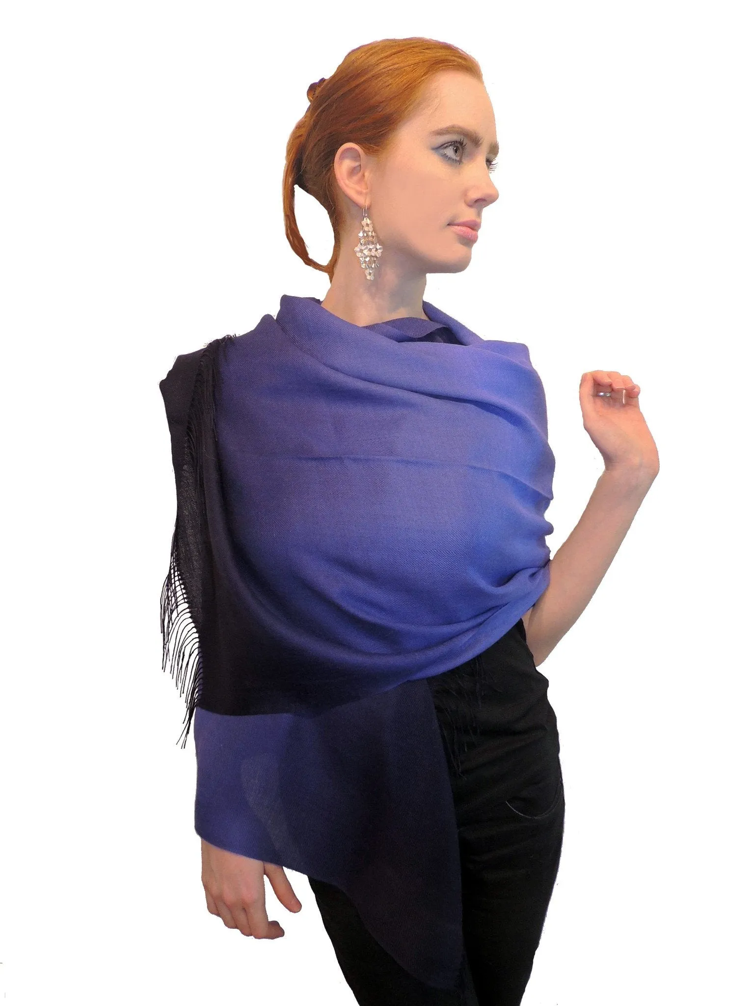 Baby Alpaca & Silk Shawl Two-toned Degrade - Periwinkle Blue