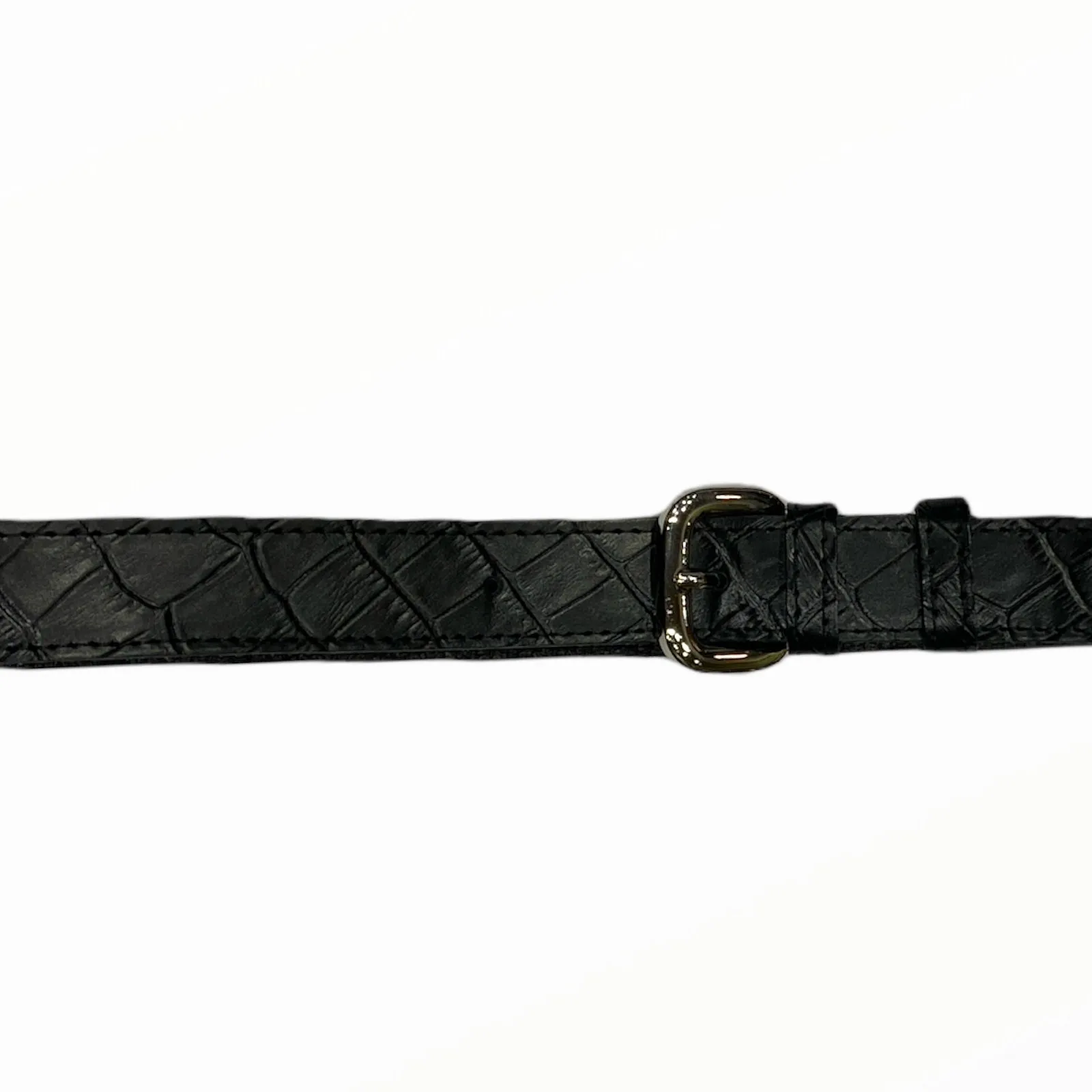 Black croc-print leather thin belt