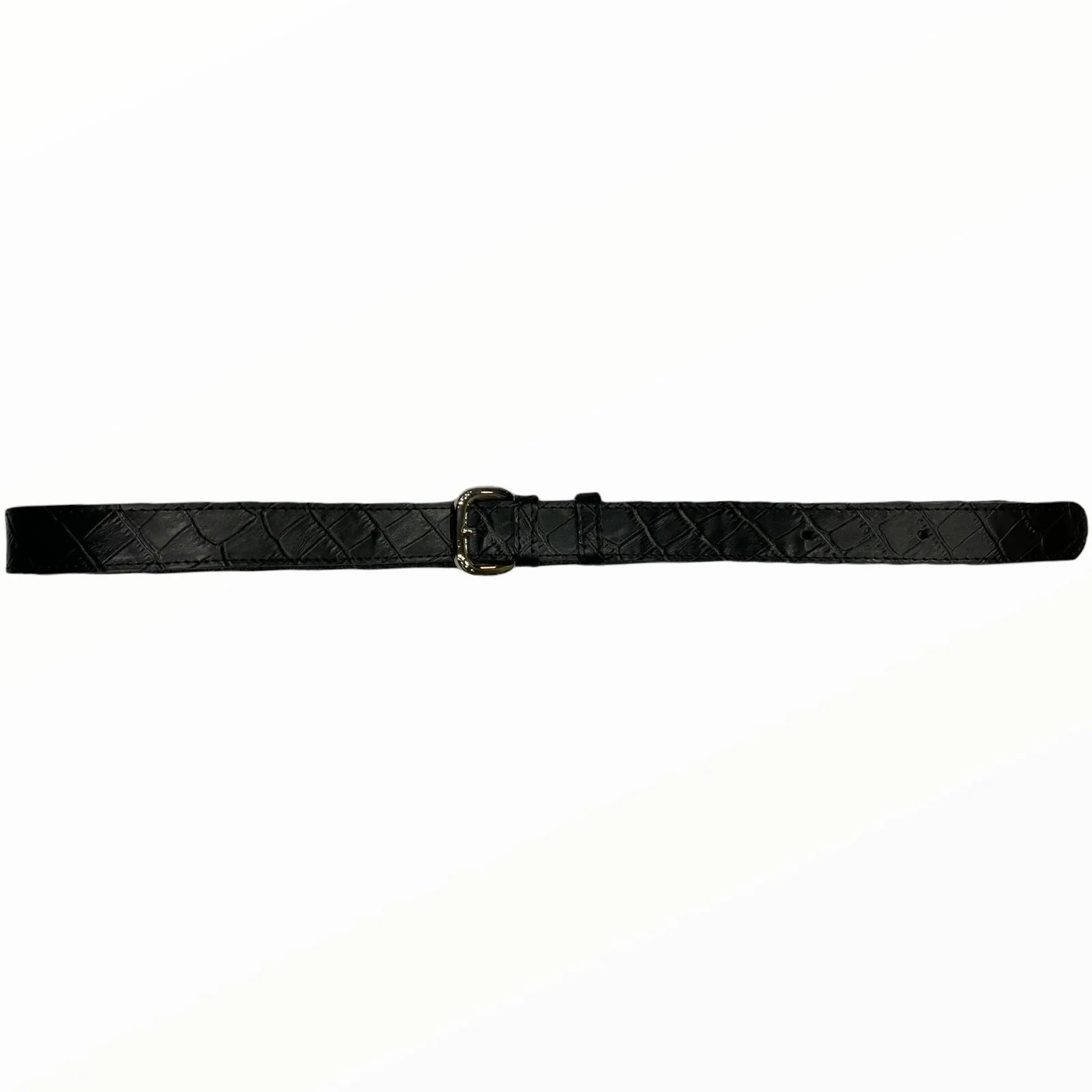 Black croc-print leather thin belt