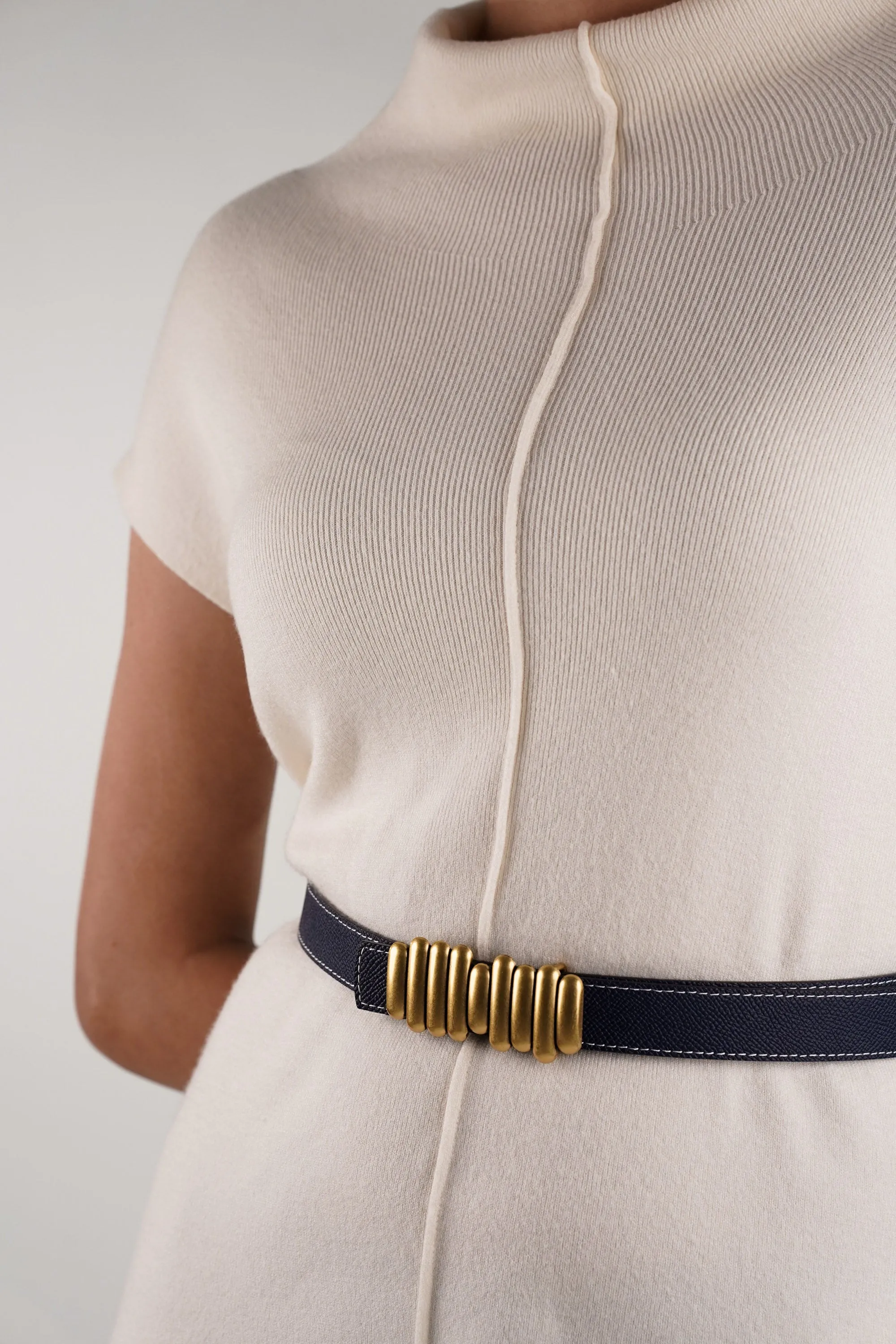 Blue White Bar Reversible Buckle Belt