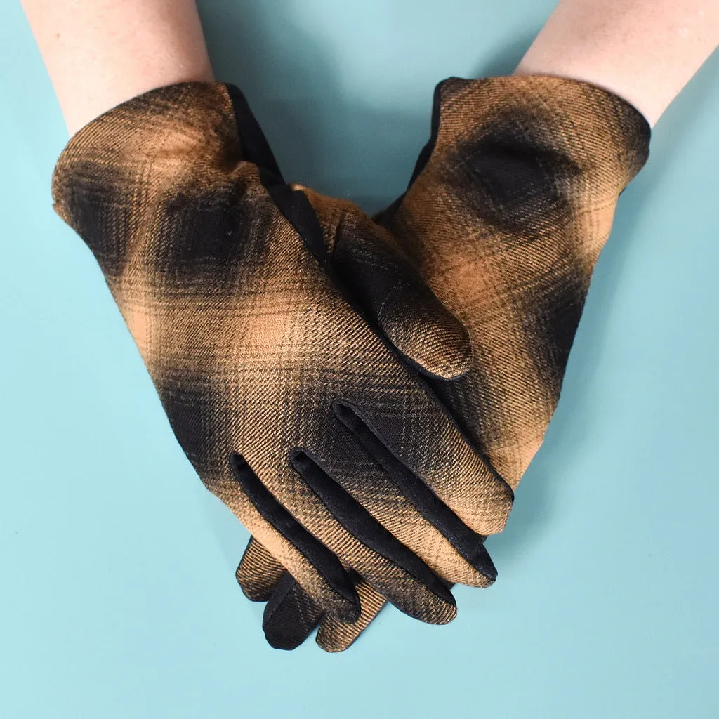 Brown & Black Plaid Vintage Gloves