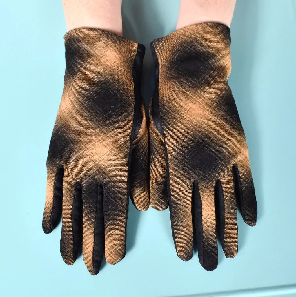 Brown & Black Plaid Vintage Gloves