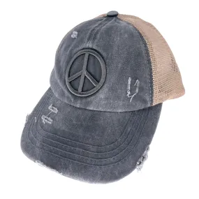 BT-1017 Peace Criss Cross Pony Cap Charcoal