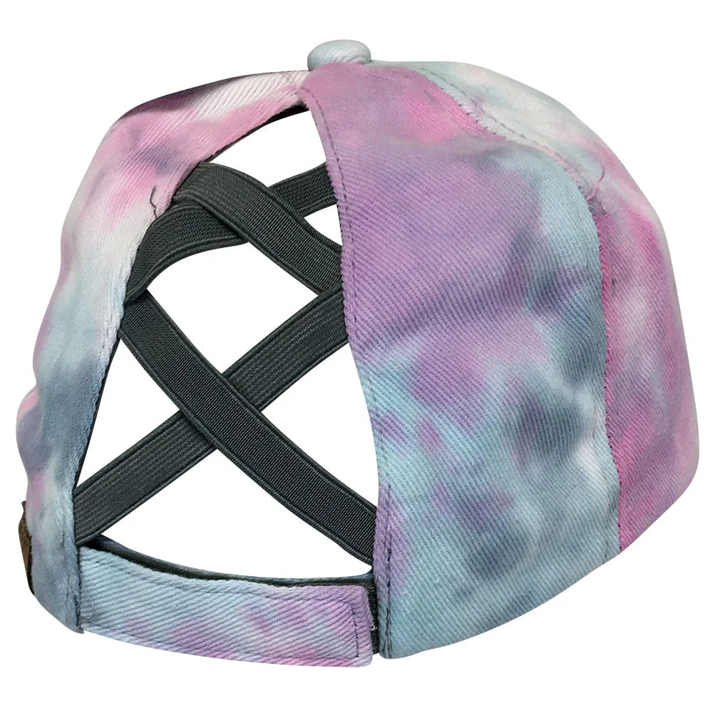 BT-791 C.C Criss Cross Tie Dye Pony Cap BABY PINK