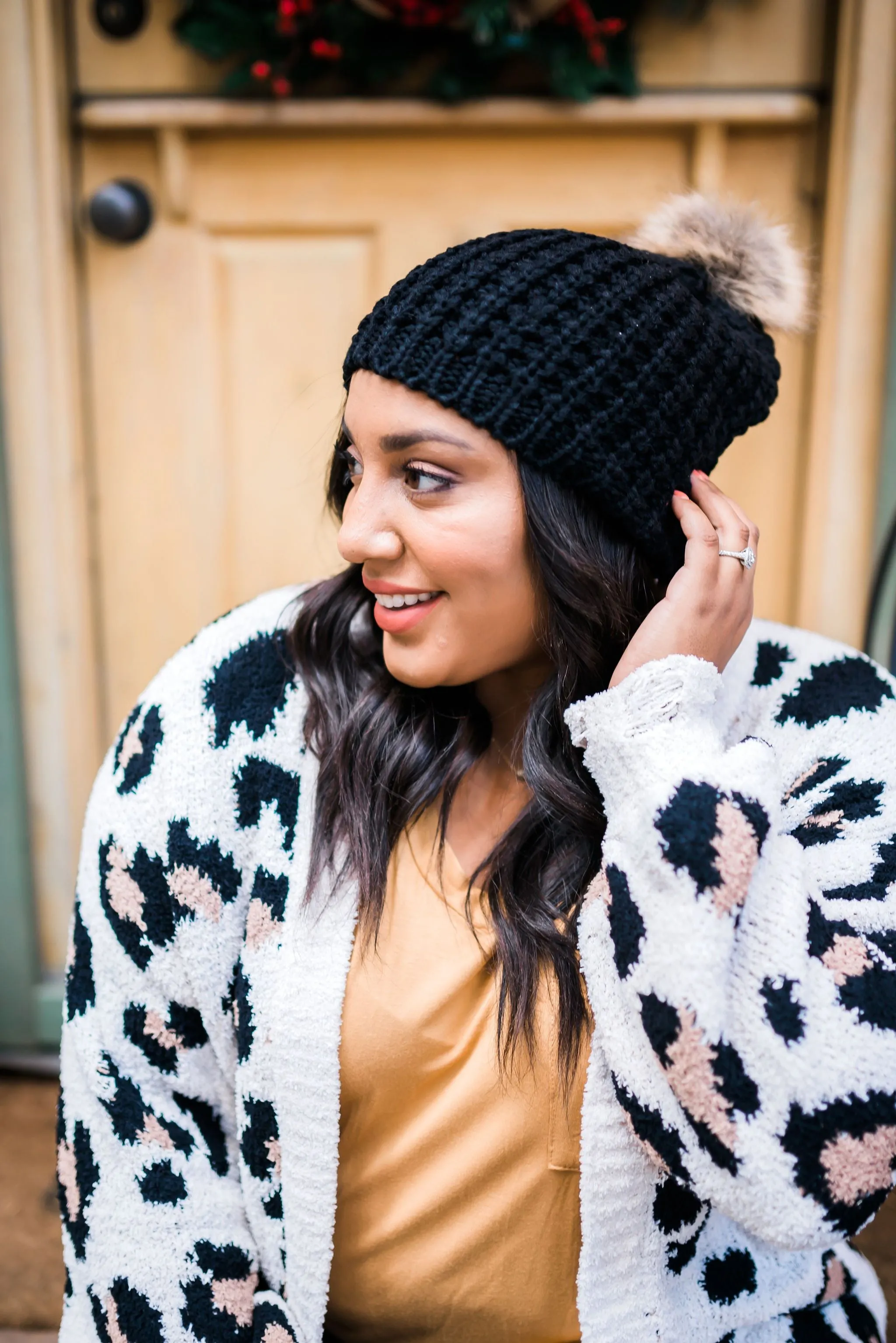 Cable Knit Beanie In Black