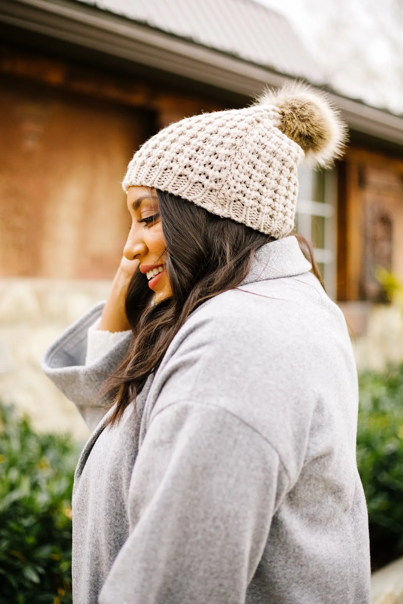 Cable Knit Beanie In Mocha