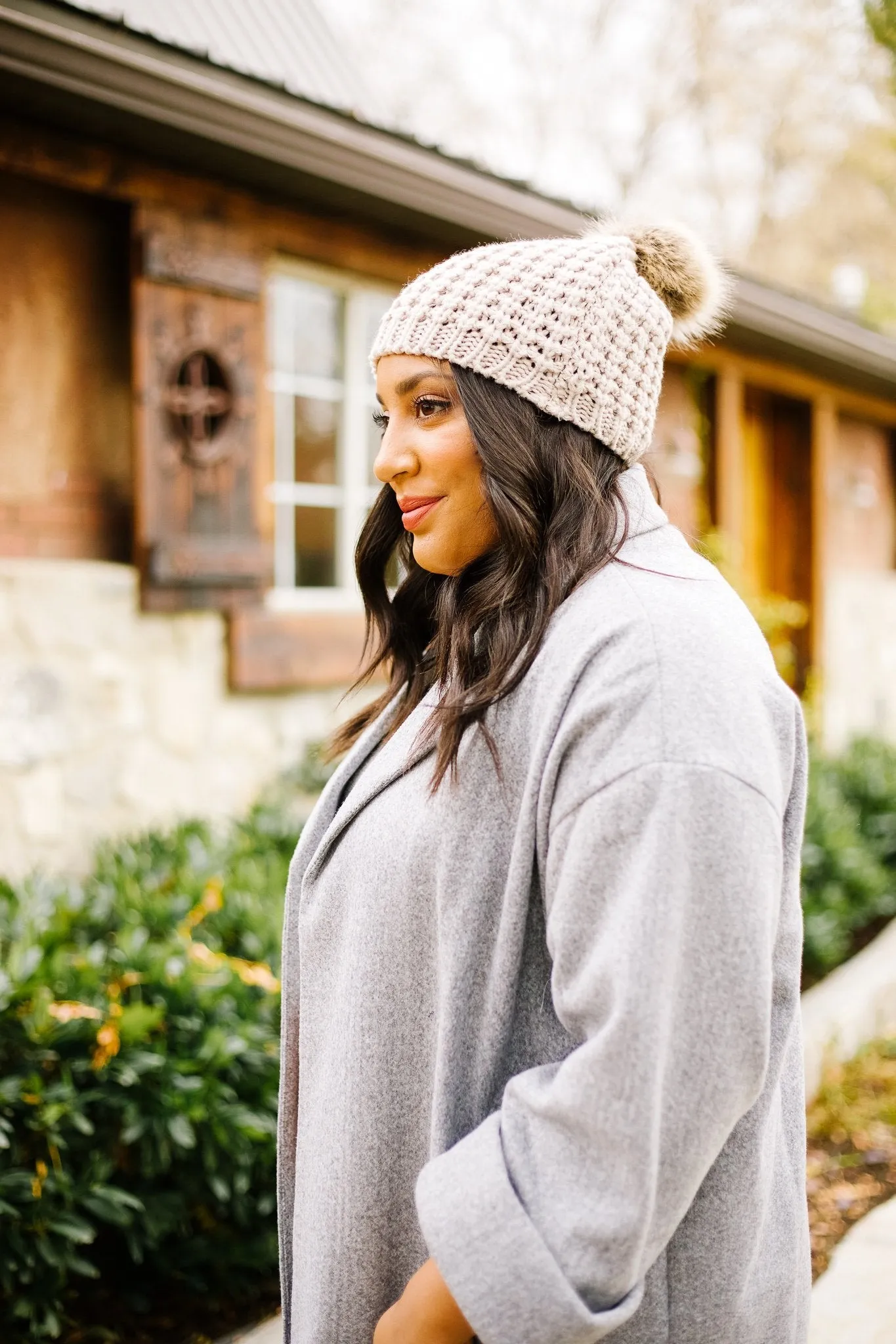 Cable Knit Beanie In Mocha