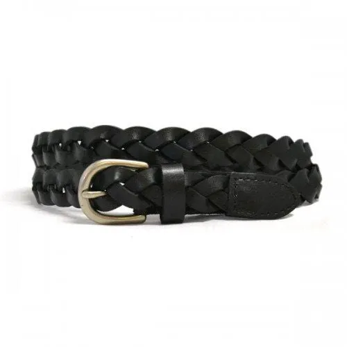 CAROL - Womens Black Genuine Leather Plaited Belt