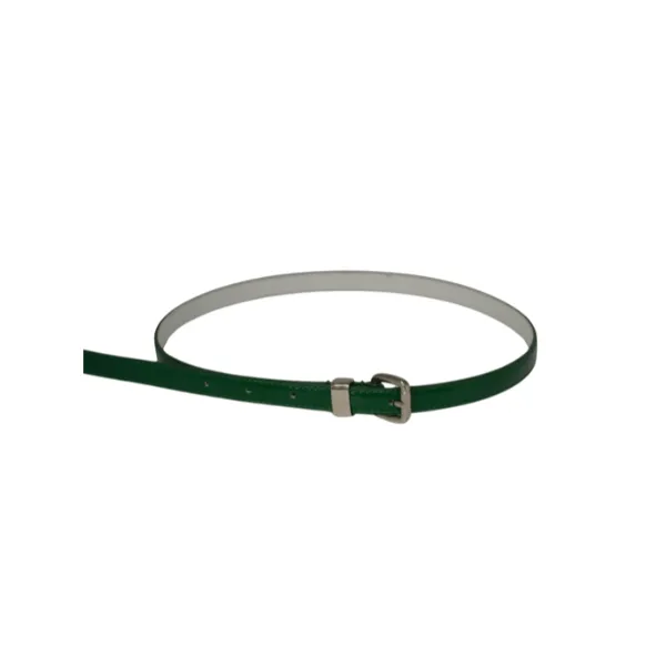 CARRIE -  Womens Dark Forest Green Patent Skinny Leather Belt with Silver Buckle