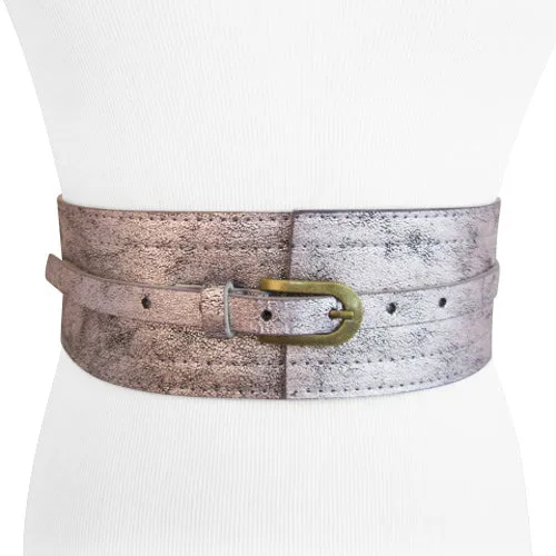 Crackled Silver and Gray Elastic Stretch Belt For Women