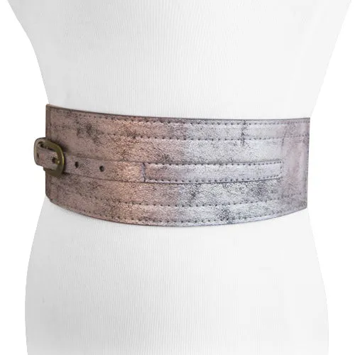 Crackled Silver and Gray Elastic Stretch Belt For Women