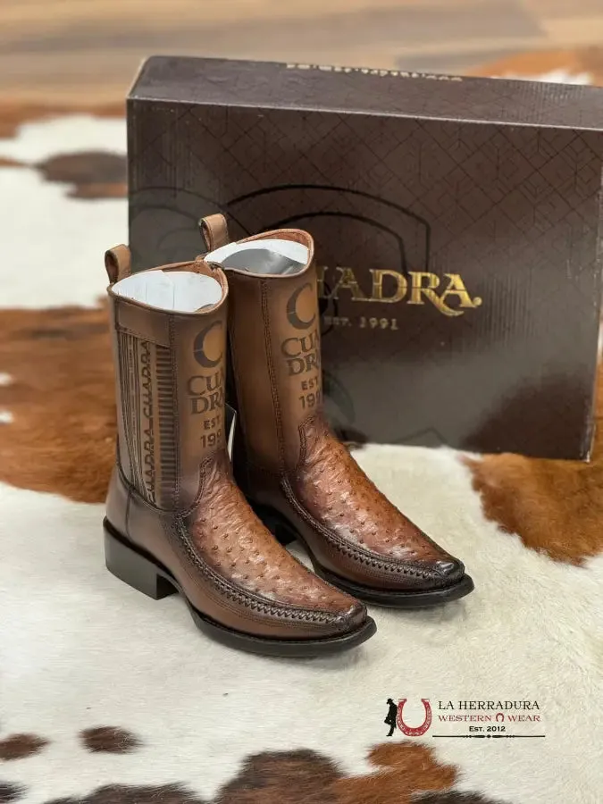 CUADRA SHORT BOOT OSTRITCH MORONI CHESTNUT LASER & WOVEN NARROW SQUARE TOE- 1J2KA1