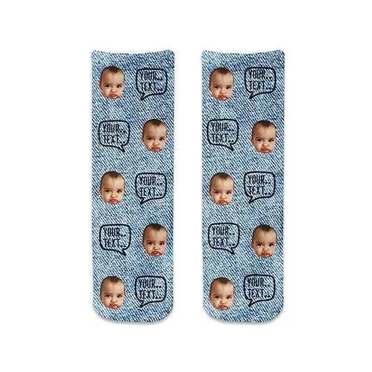 Custom Photo Crew Socks with Personalized Text and Photo