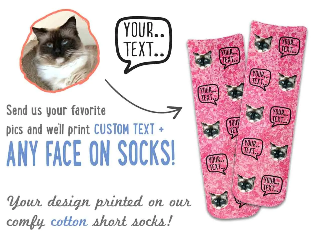 Custom Photo Crew Socks with Personalized Text and Photo