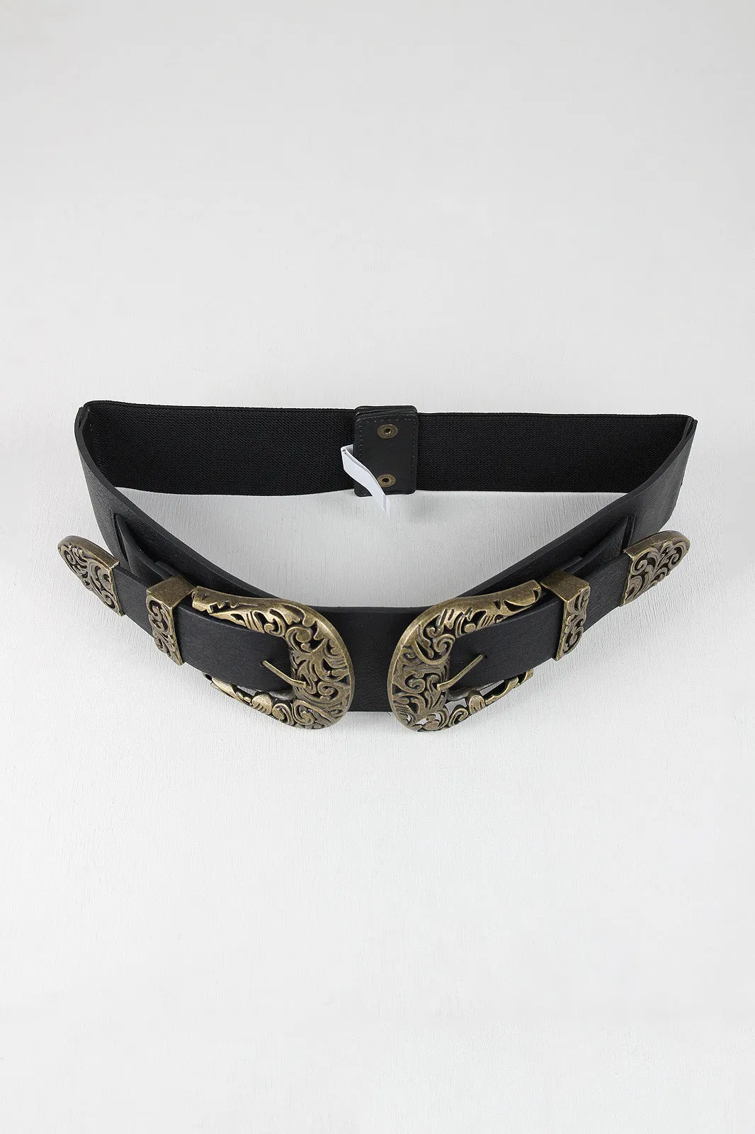 Double Buckle Etched Cutout Belt