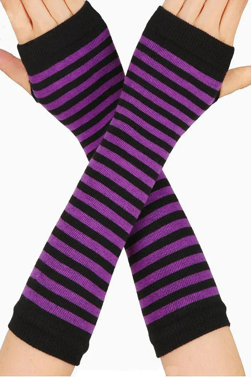 Emo Striped Arm Warmers [Purple/Black]