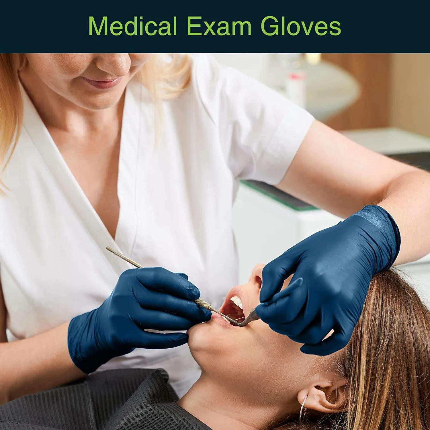 FifthPulse Navy Blue Nitrile Exam Gloves