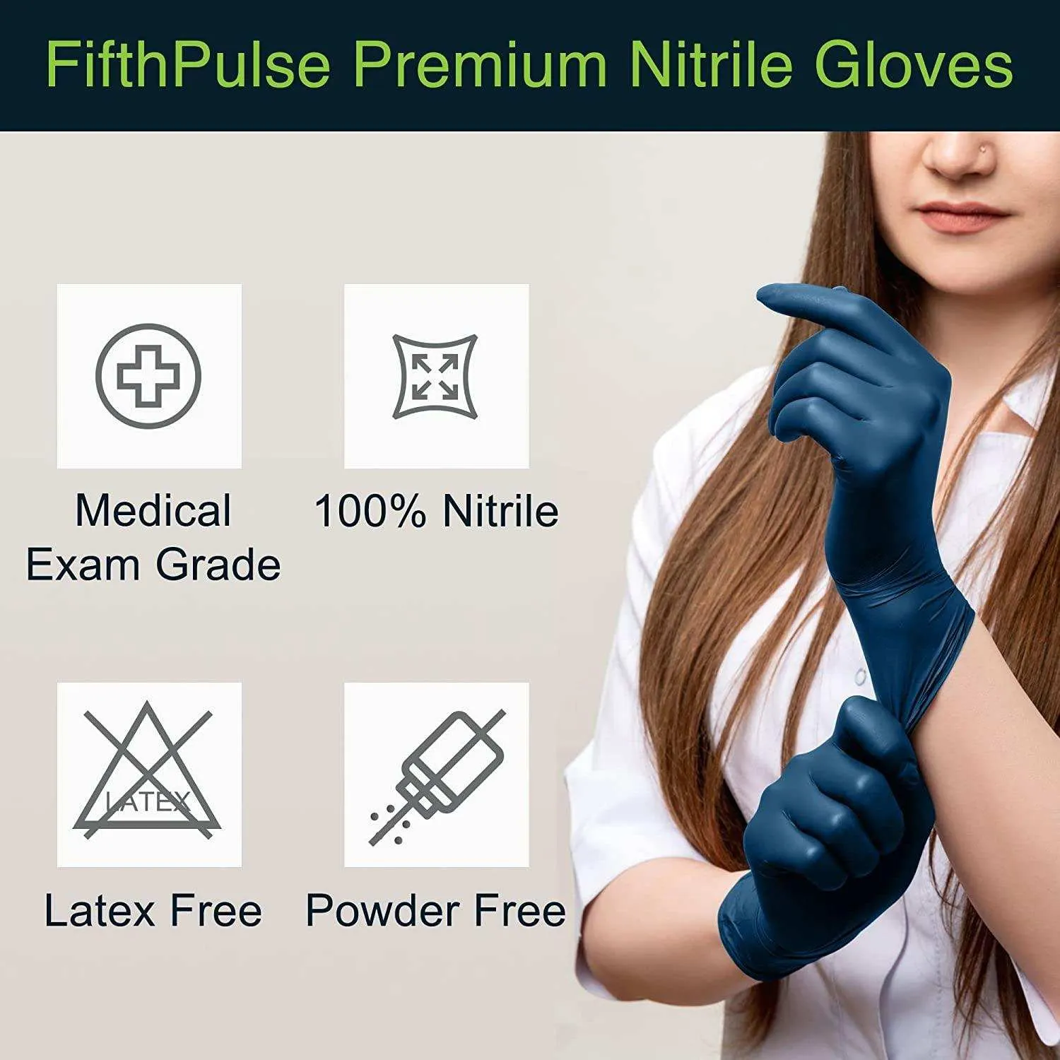 FifthPulse Navy Blue Nitrile Exam Gloves