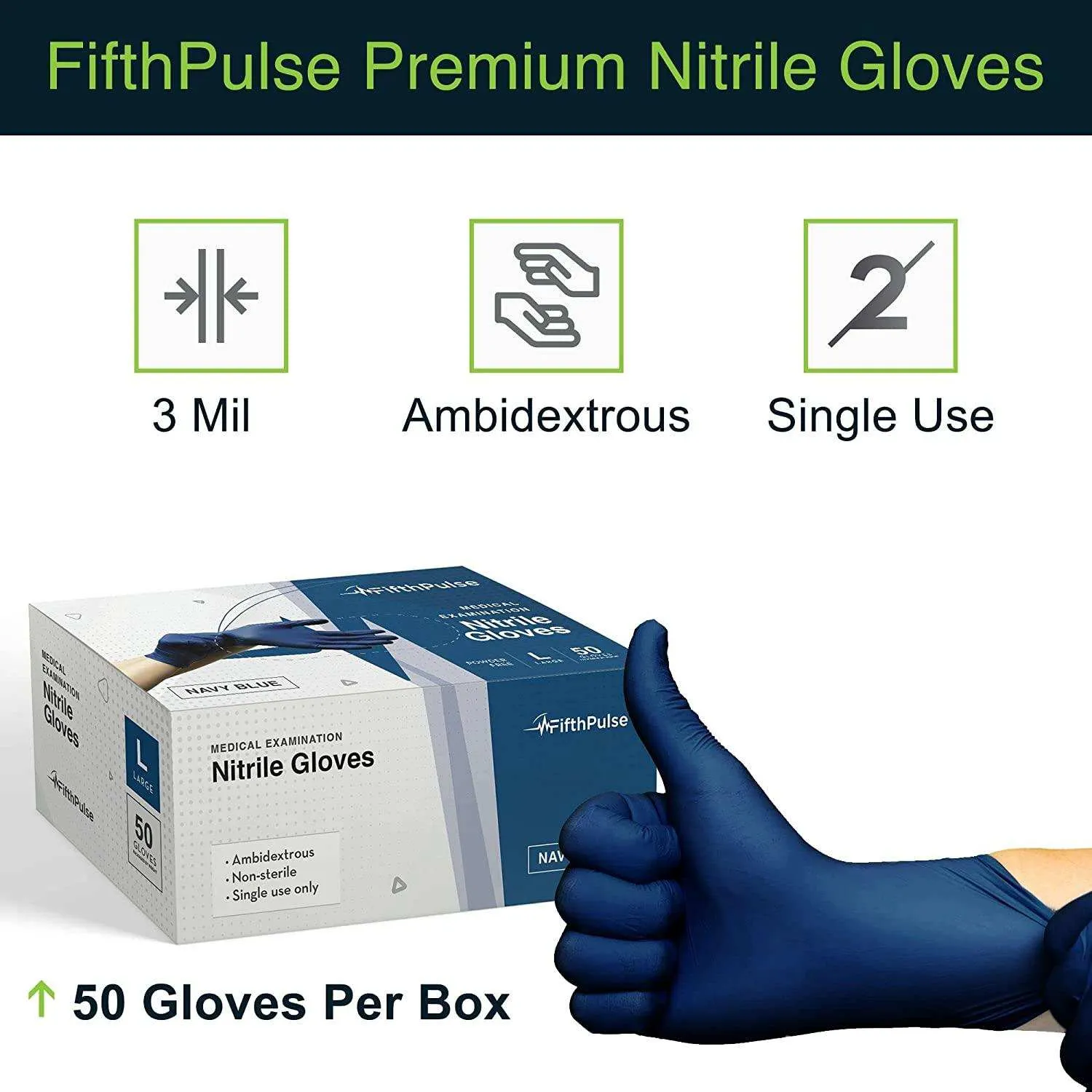 FifthPulse Navy Blue Nitrile Exam Gloves