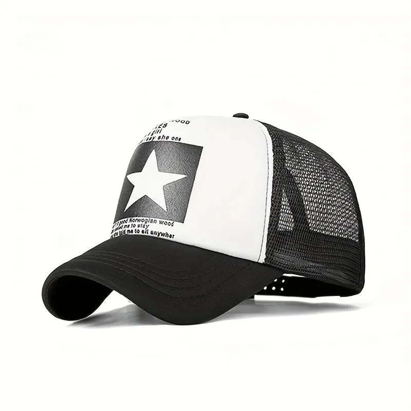 Five-pointed star printed baseball cap,  spring summer breathable net caps