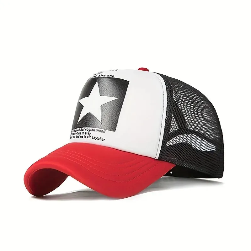 Five-pointed star printed baseball cap,  spring summer breathable net caps