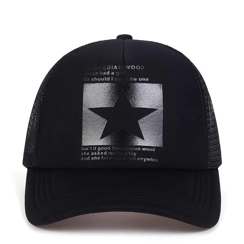 Five-pointed star printed baseball cap,  spring summer breathable net caps