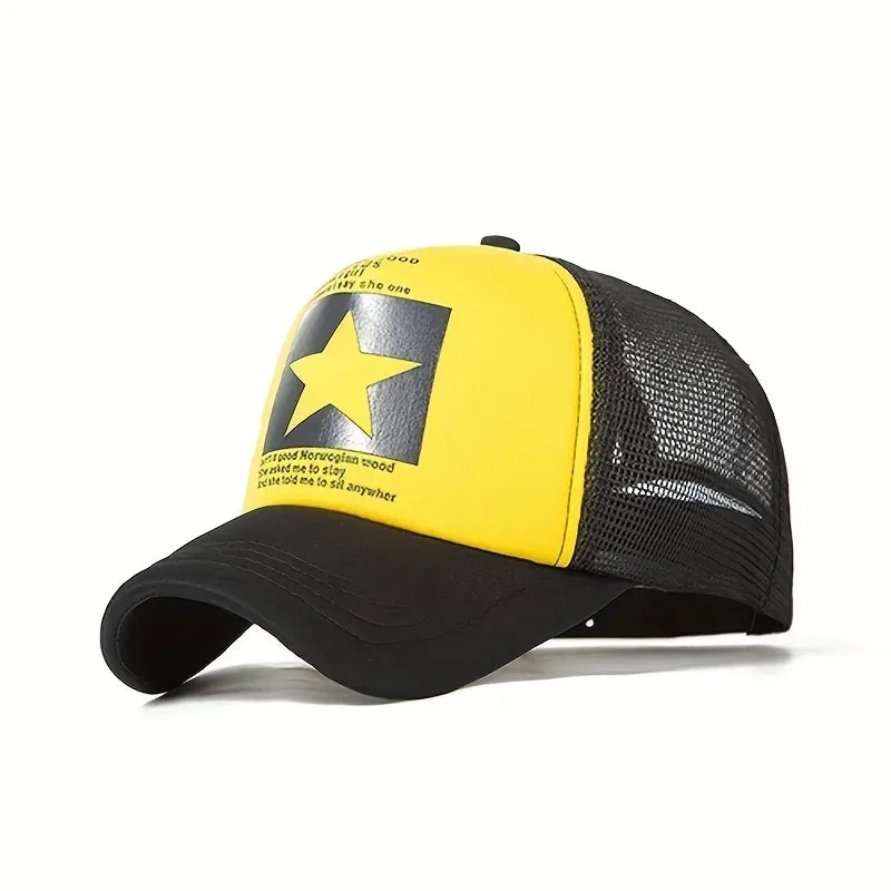 Five-pointed star printed baseball cap,  spring summer breathable net caps