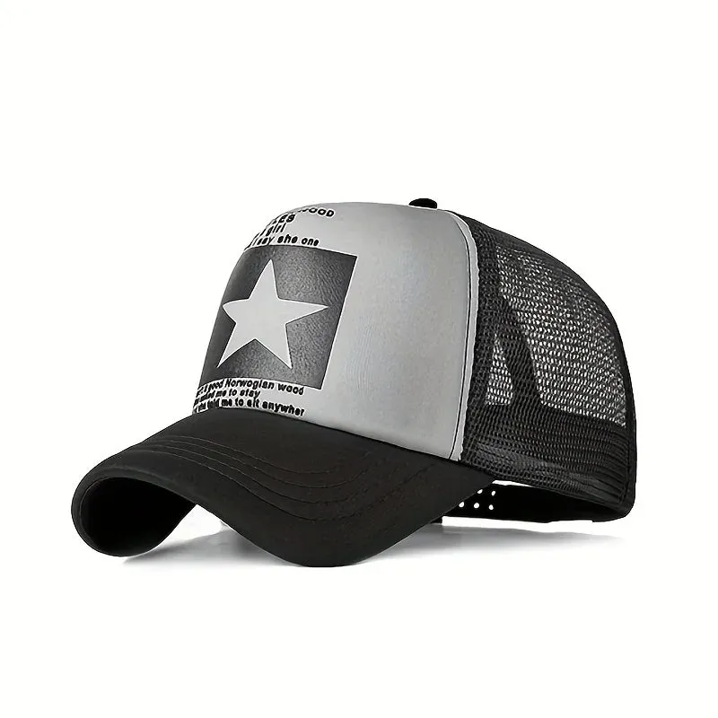 Five-pointed star printed baseball cap,  spring summer breathable net caps