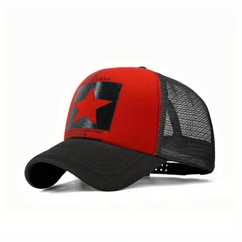 Five-pointed star printed baseball cap,  spring summer breathable net caps