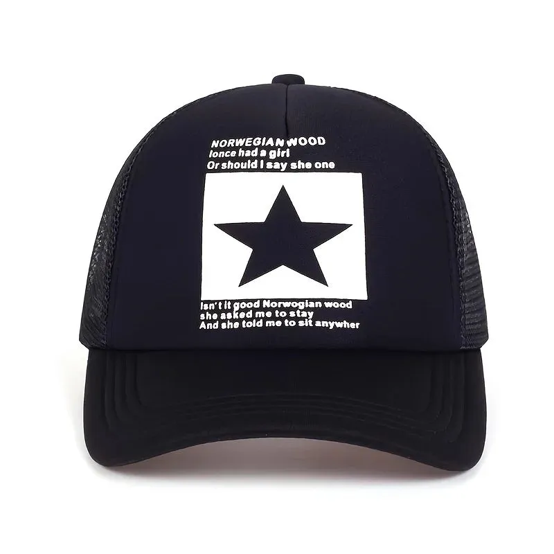 Five-pointed star printed baseball cap,  spring summer breathable net caps