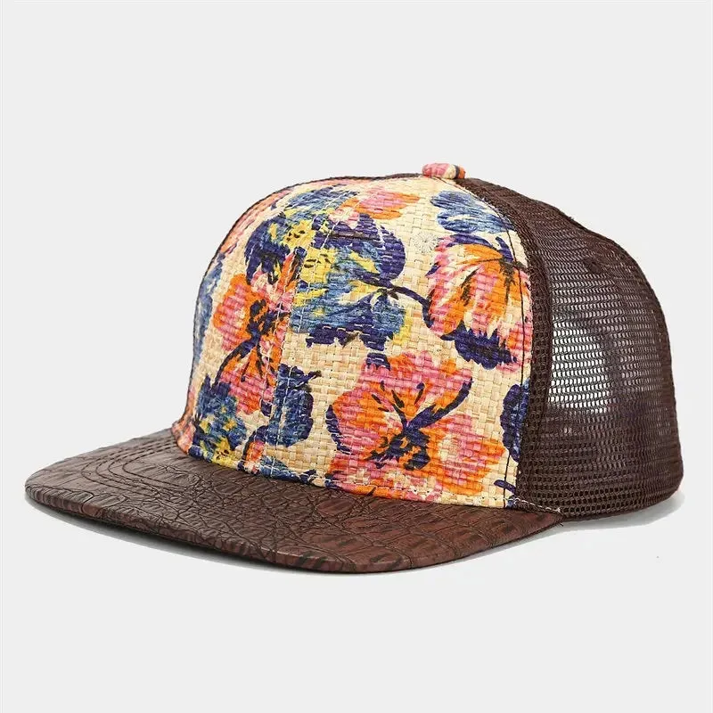 Floral Print Trucker Snapback Cap