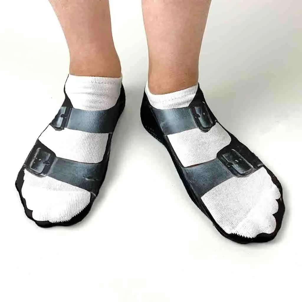 Funny No Show Socks Printed with Black Sandals