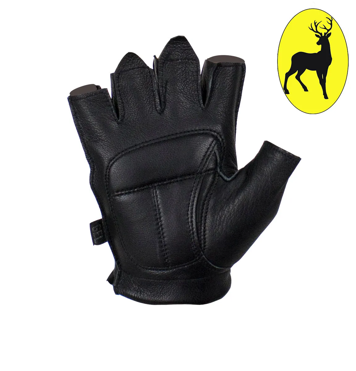 Gel Palm Riding Fingerless Deer Skin Gloves Full Panel