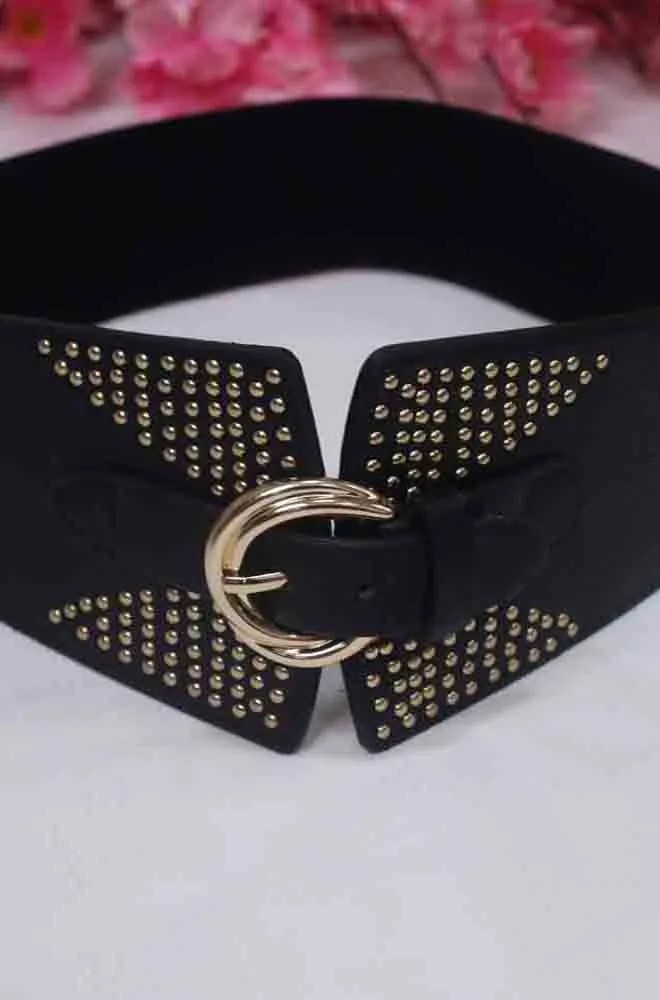 Gold Bead Design Faux Leather Belt - Stylish and Professional