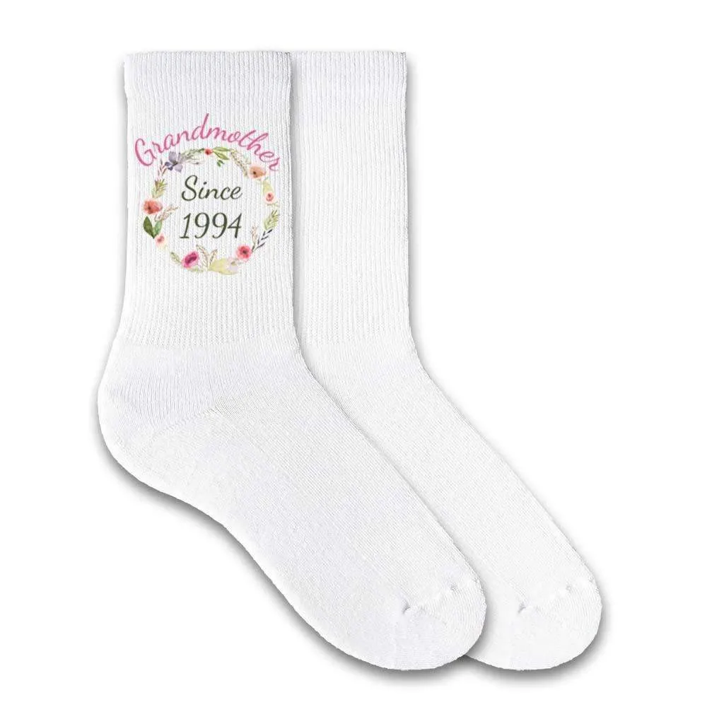 Grandmother Since <ADD YEAR> - Custom Printed Crew Socks