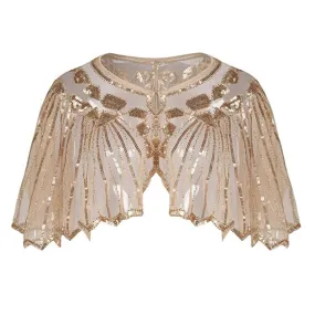 Great Gatsby 1920's Bridal Flapper Sequin Cape - Beige