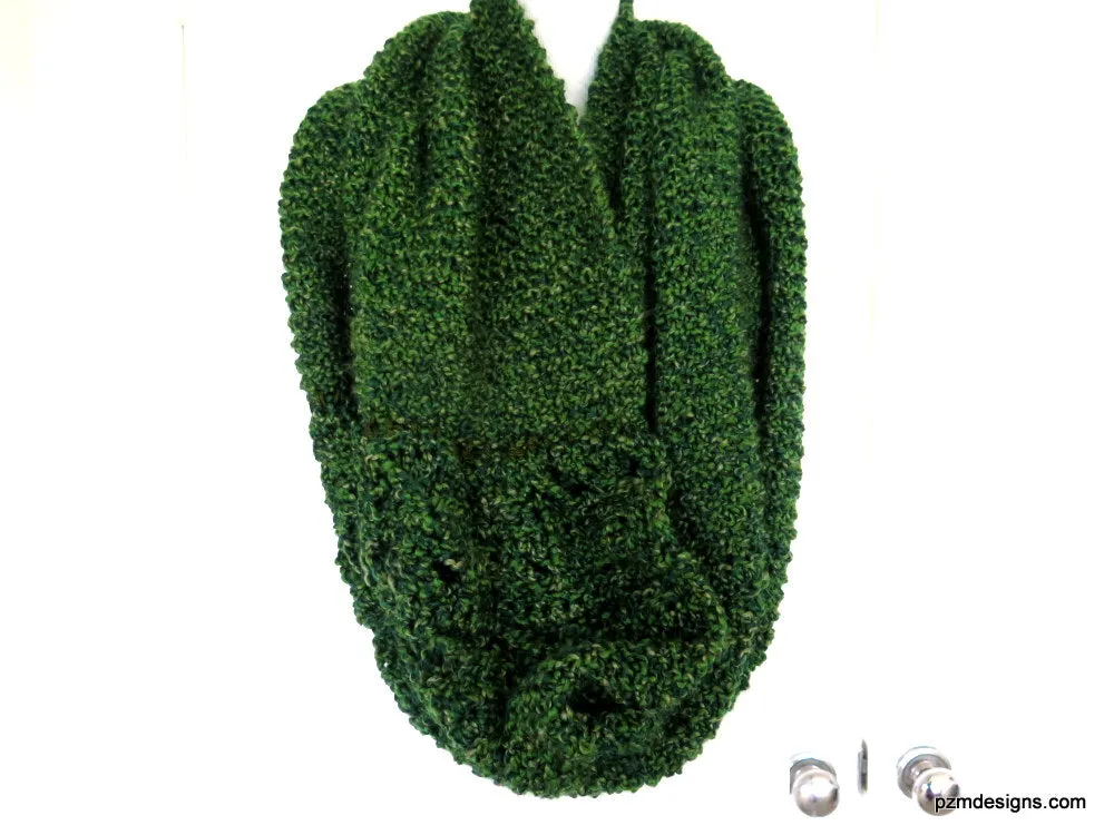 Large Green Circle Shawl, Hand Knit Infinity Shawl, Gift for Her