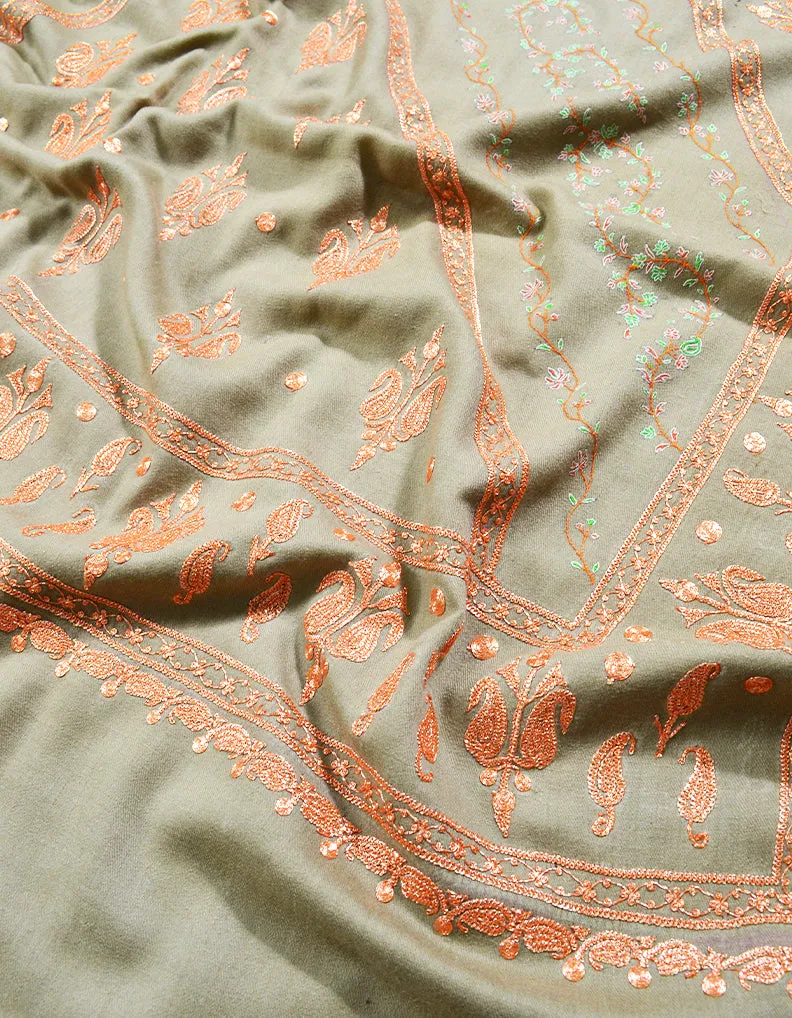 light ochre embroidery pashmina shawl 8270