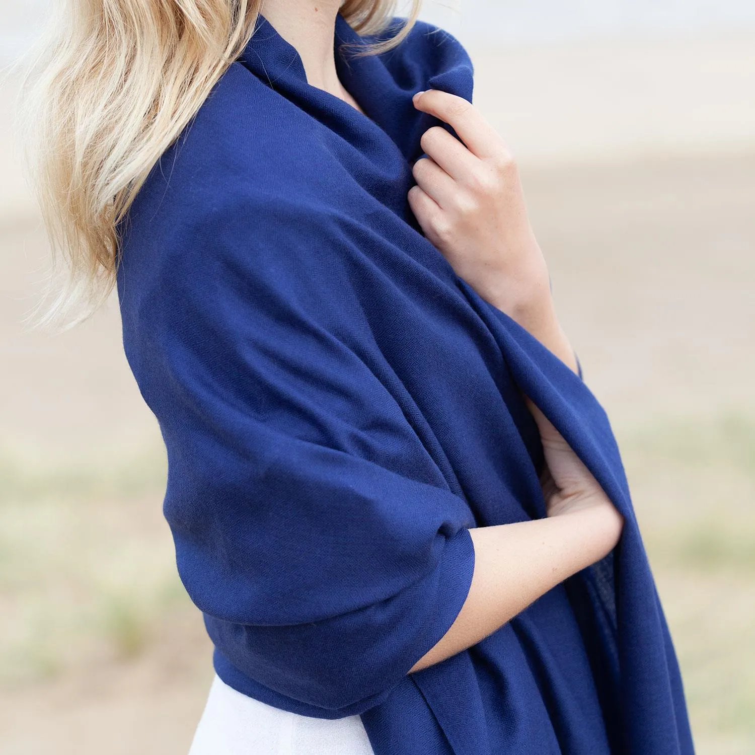 Merino Wool Shawl Navy