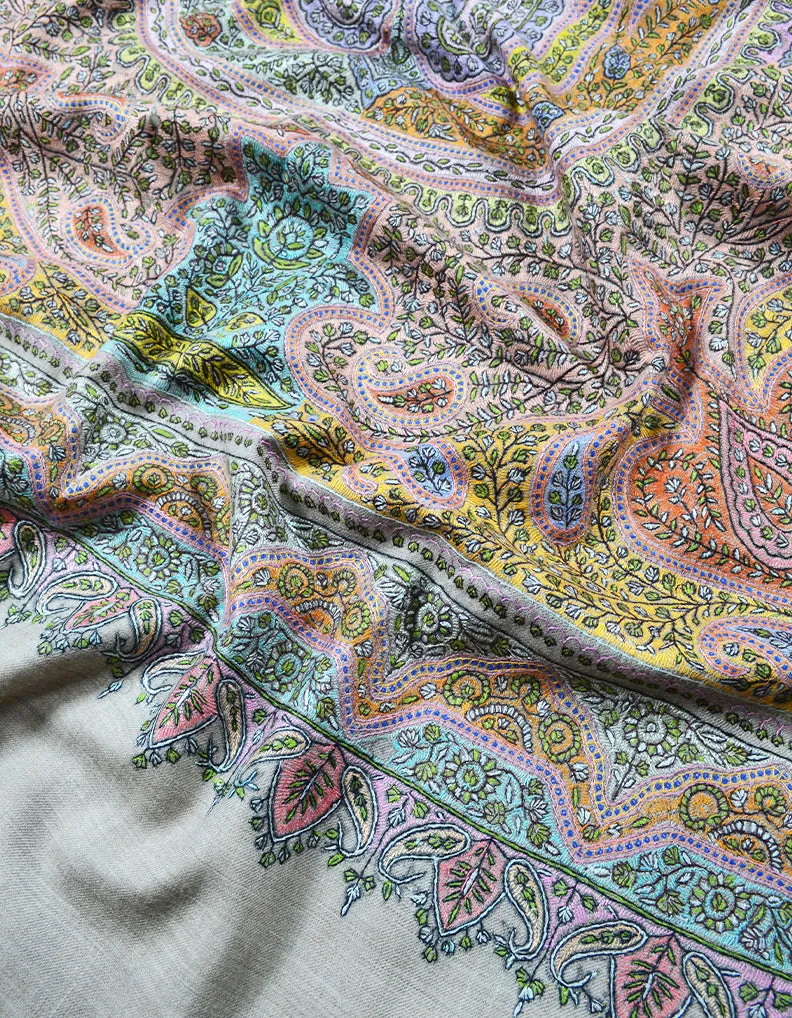 multi-coloured embroidery pashmina shawl 7941