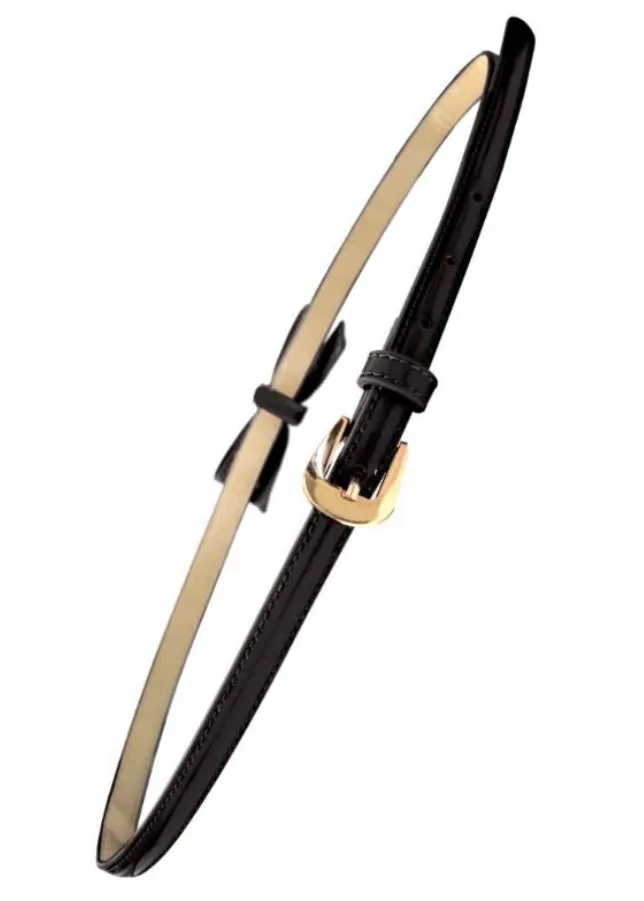 Narrow Patent Bow Belt in Black