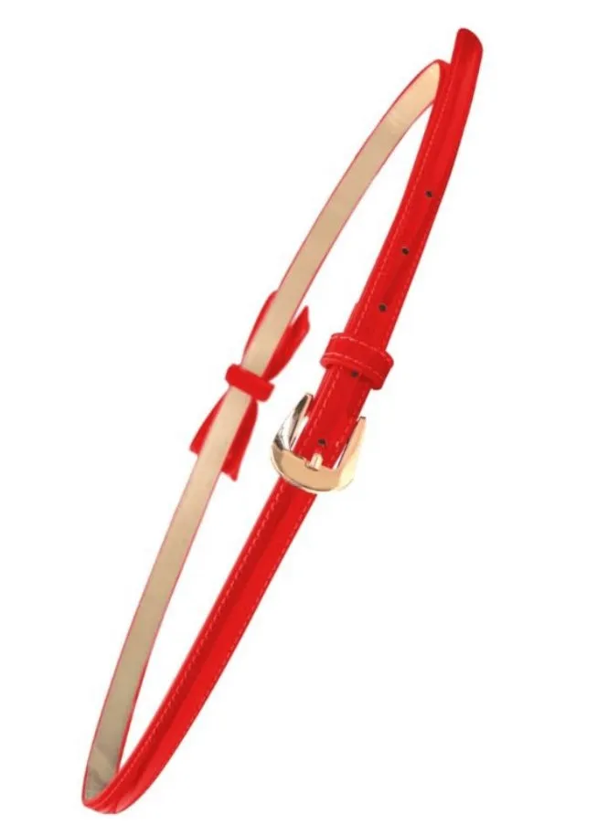 Narrow Patent Bow Belt in Red