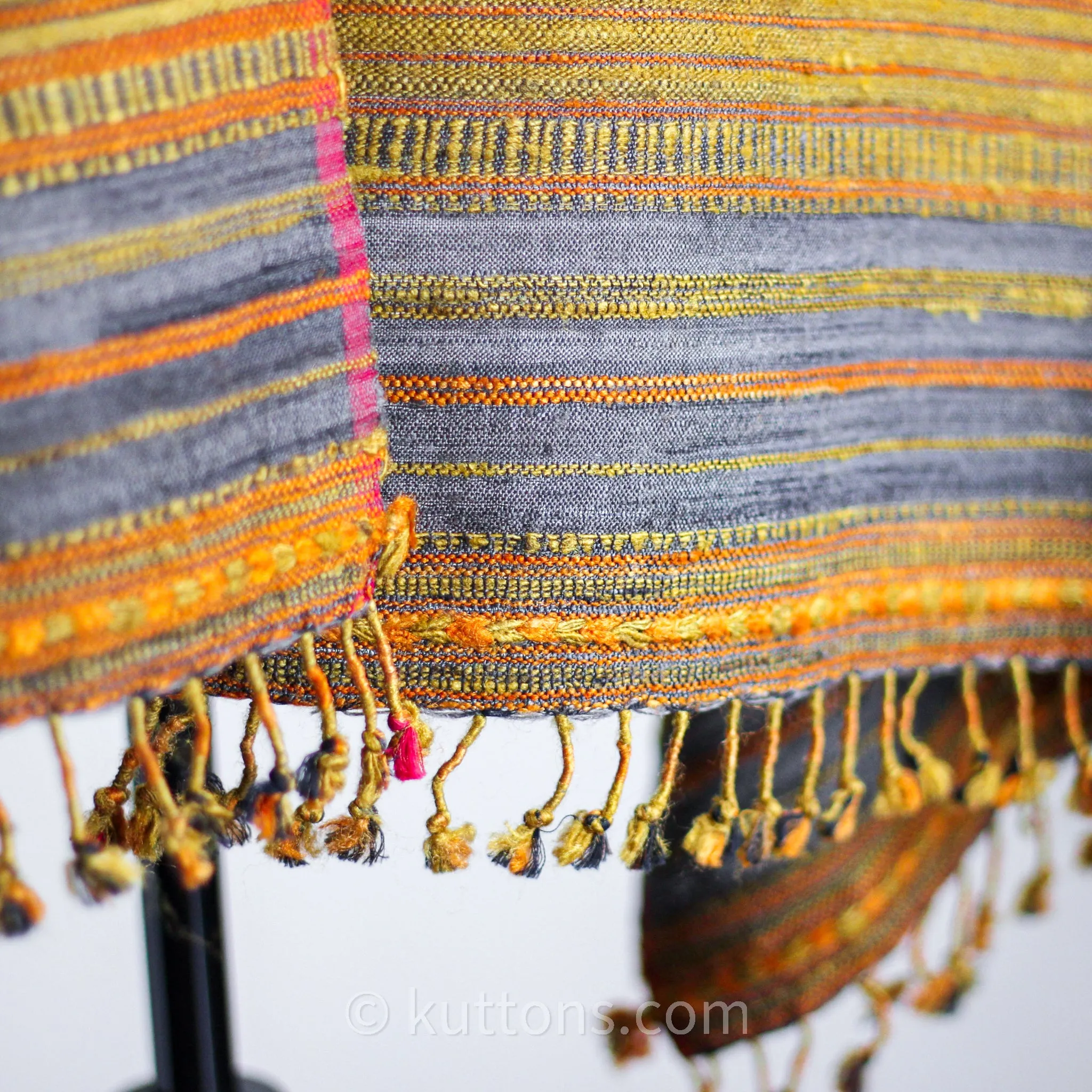 Naturally Dyed Handwoven Wrap with Tassels - Tussar Silk & Cotton | Orange-Gold, 23x72"