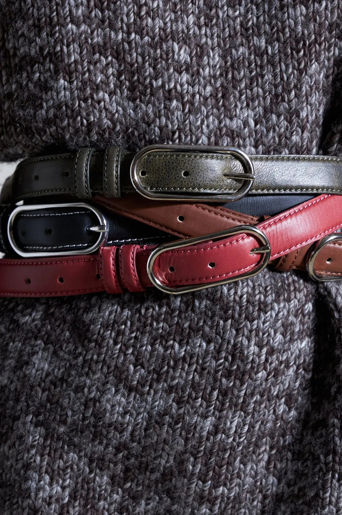 Nola Slim Leather Belt Black