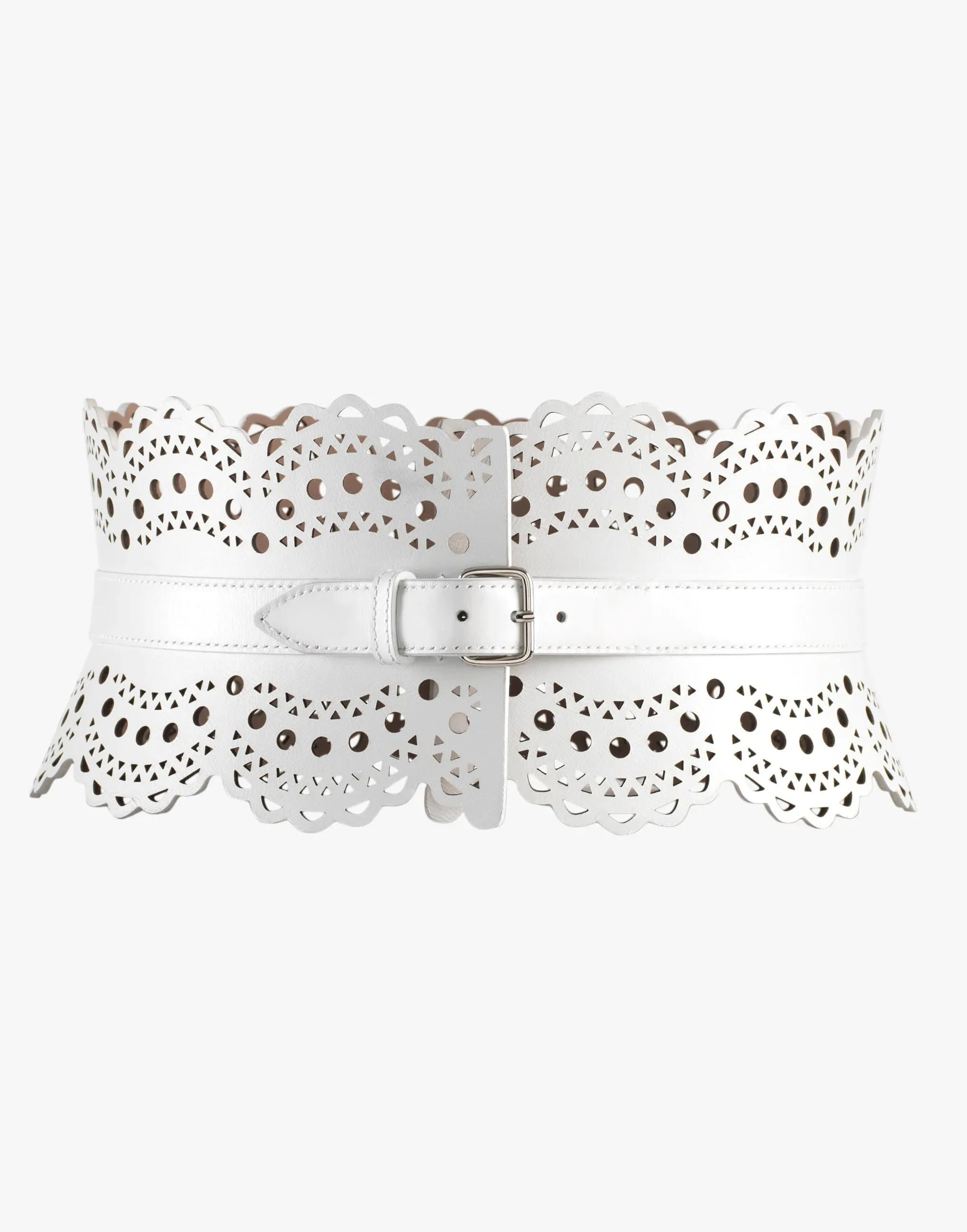 Optic White Openwork Leather Corset Belt